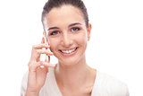 Cheerful woman with smart phone