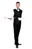 Bartender with a tray on a white background