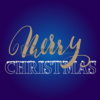 Gold hand drawn grunge lettering. Christmas style font on blue background. Vector illustration