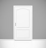 White realistic closed door in empty room interior