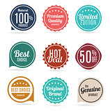 Sale and Product Quality Label Set  in Retro Colors Vector Illus