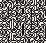 Vector Seamless Black And White Irregular Arc Lines Maze Pattern