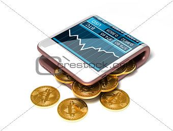 Concept Of Pink Digital Wallet And Bitcoins On White Background