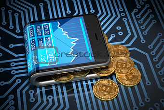 Concept Of Virtual Wallet And Bitcoins On Printed Circuit Board