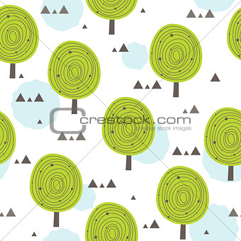 scandinavia seamless pattern with silhouettes of trees, triangular forms. and stained blue for design - background