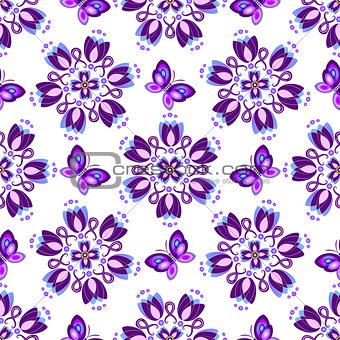 Seamless pattern with violet vintage flowers