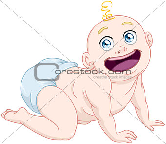 Cute Baby Boy With Diaper Crawling