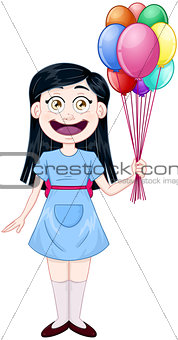 Girl Holding Colorful Balloons