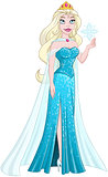Snow Princess In Blue Dress Holds Snowflake