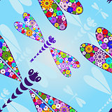 Spring seamless pattern with dragonflies