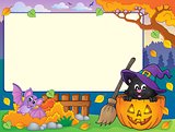 Autumn frame with Halloween cat theme 1