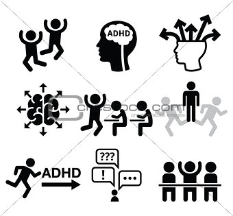 ADHD - Attention deficit hyperactivity disorder vector icons set