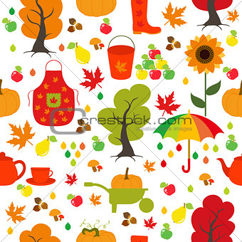 Seamless Autumn pattern, background. Set design element