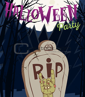 Halloween vector illustration - Dead Man s arms from the ground with invitation to zombie party