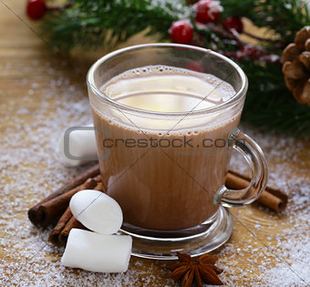 sweet hot cocoa with marshmallows, winter Christmas drink