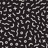 Vector Seamless Black and White Memphis Lines Jumble Pattern