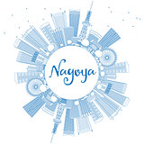Outline Nagoya Skyline with Blue Buildings and Copy Space. 