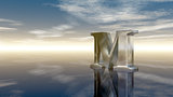metal uppercase letter m under cloudy sky - 3d rendering