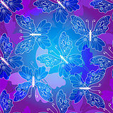 Seamless violet pattern with vintage butterflies 