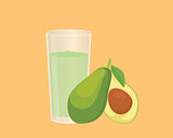 avocado smoothie with fruit and a glass of the smoothies with flat style