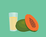 papaya smoothie with fruit and a glass of the smoothies with flat style