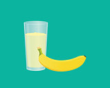 banana smoothie with fruit and a glass of the smoothies with flat style