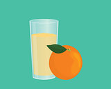 orange smoothie with fruit and a glass of the smoothies with flat style