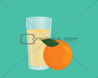 orange smoothie with fruit and a glass of the smoothies with flat style
