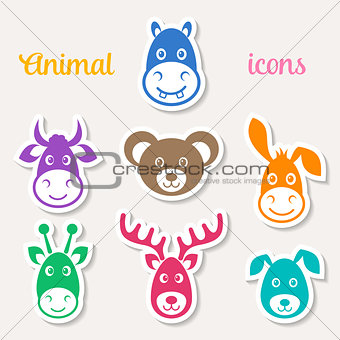 Colorful vector animal face icons