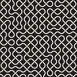 Vector Seamless Black and White Rounded Lines Lattice Irregular Pattern