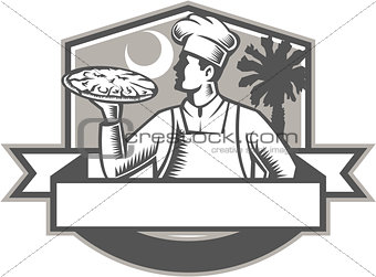 Pizza Chef Pizza Moon Palmetto Tree Shield Retro