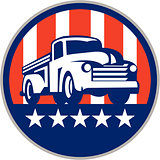 Vintage Pick Up Truck USA Flag Circle Retro
