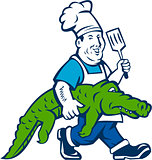 Chef Alligator Spatula Walking Cartoon