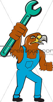 Hawk Mechanic Standing Pipe Spanner Cartoon