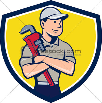 Plumber Arms Crossed Crest Cartoon
