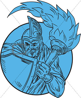 Centurion Soldier Torch Circle Drawing