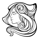 Vector decorative portrait of shaman girl with  long hair isolat