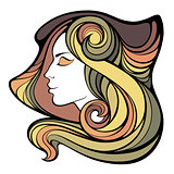 Vector decorative portrait of shaman girl with color long hair