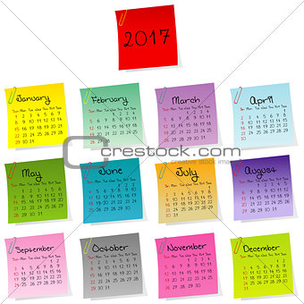 2017 calendar made of colored sheets of paper