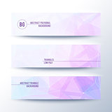 Set of horisontal abstract low poly geometric banners with triangles in light pink