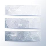 Set of horisontal abstract low poly geometric banners with triangles in light gray