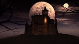 3D Halloween background with spooky castle