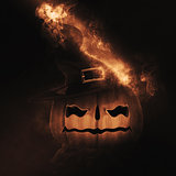 3D Spooky pumpkin on fire