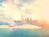 3D palm tree island with vintage effect