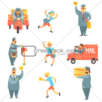Mail Man And Corrier Work Process Set