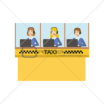Yellow Glass Cabin For Taxi Service Call Center With Three Operators Working