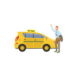 Man Catching A Yellow Taxi Car