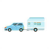 Car Pulling The Trailer Family Motorhome Flat Colorful