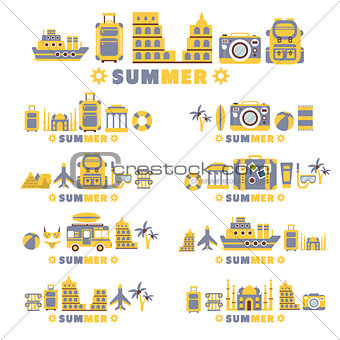Summer Vacation Symbols Set By Five In Line Collection Of Clipart Vector