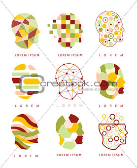 Thinking Inside Human Head Different Geometric Abstract Design Icons